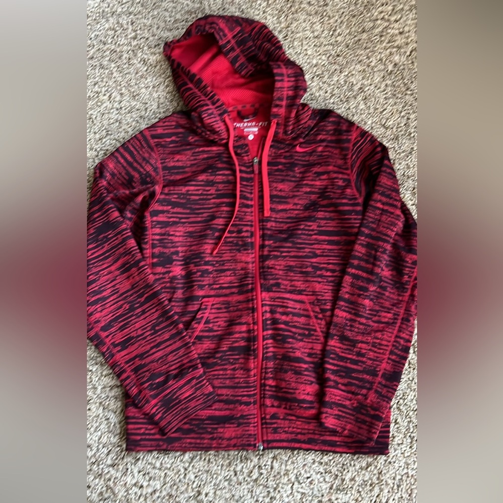 Nike Therma-Fit Red and Black Zip-Up Hoodie